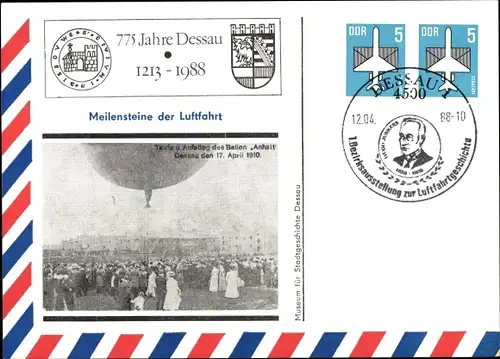 Ganzsachen Ak Ballon, Meilensteine der Luftfahrt, 775 Jahre Dessau