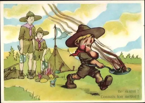 Ak Verkohltes Essen, Pfadfinder, Zelten