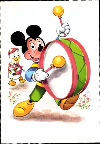 Ak Walt Disney, Mickey Mouse, Micky Maus mit Pauke