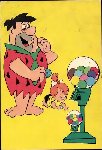 Ak Familie Feuerstein, The Flintstones, Fred mit Kind, Kugel-Automat