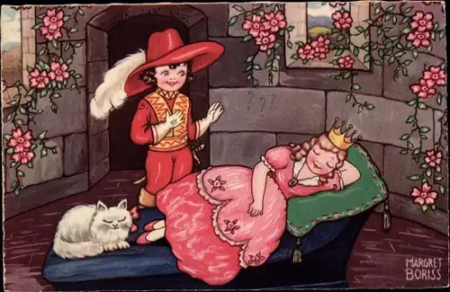 Künstler Ak Boriss, Margret, Schlafendes Dornröschen und Prinz, Märchen, Gebrüder Grimm