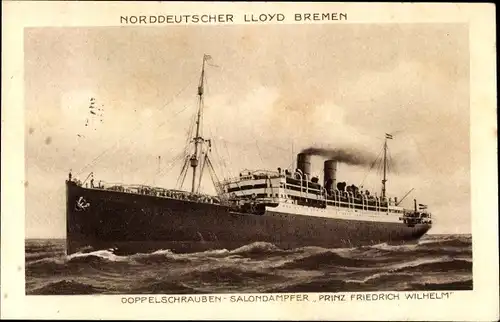 Ak Doppelschraubensalondampfer Prinz Friedrich Wilhelm, Norddeutscher Lloyd Bremen