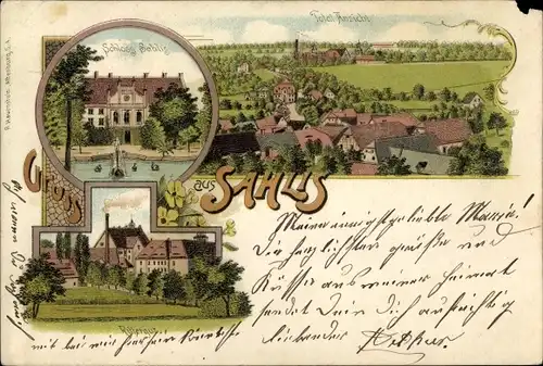 Litho Kohren Sahlis Frohburg Sachsen, Schloss, Rittergut, Blick auf den Ort