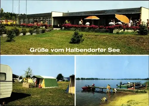 Ak Halbendorf Groß Düben Sachsen, Gaststätte, Bootsanlegestelle, Campingplatz