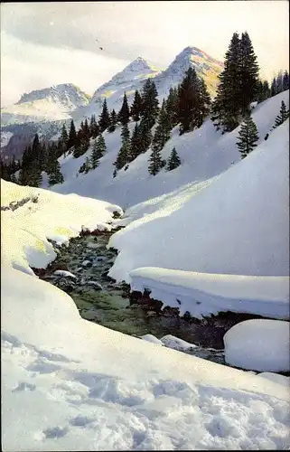 Photochromie Arosa Kanton Graubünden Schweiz, Plessur mit Furkahorn und Thijerfluh