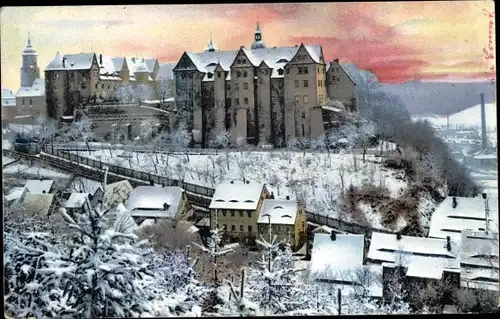 Ak Nossen, Stadtpanorama im Schnee