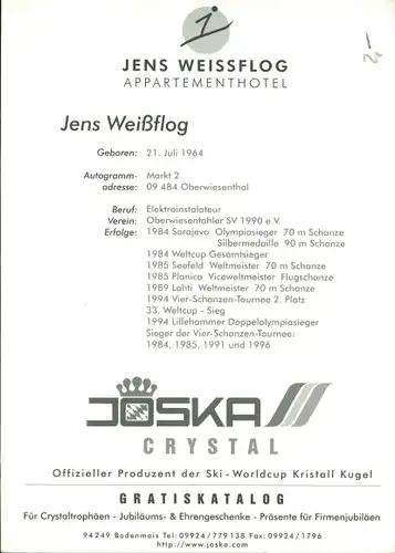 Ak Jens Weißflog, Skispringer, Portrait, Autogramm