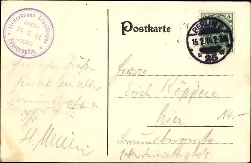 Künstler Ak Erk'scher Männer Gesangverein Berlin, Fahnenweihe des Liederkranz Kraglfingen 1914