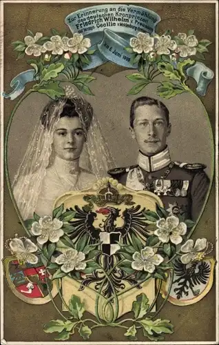 Präge Wappen Ak Kronprinz Wilhelm von Preußen, Kronprinzessin Cecilie von Preußen, Hochzeit