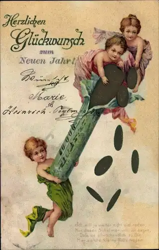 Präge Litho Glückwunsch Neujahr, Kinder, Münzen, Geld