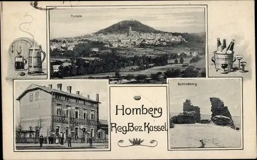 Ak Homberg an der Efze Hessen, Totalansicht, Bahnhof, Schlossberg im Winter