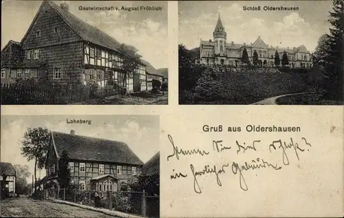 Ak Oldershausen Kalefeld am Harz, Schloss, Lohnberg, Gastwirtschaft