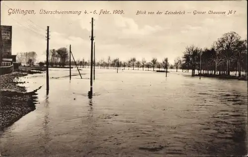 Ak Göttingen in Niedersachsen, Hochwasser 1909, Blick von der Leinebrücke, Groner Chaussee No. 7