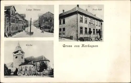 Ak Hardegsen im Solling Niedersachsen, Lange Straße, Postamt, Kirche