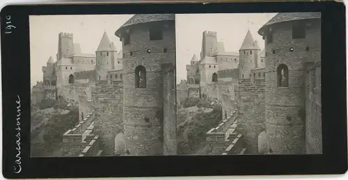 Stereo Foto Carcassonne Aude, Schlosspartie, 1910