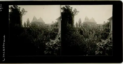 Stereo Foto Carcassonne Aude, Blick zum Schloss, 1910