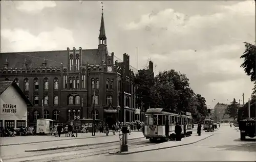 Ak Frankfurt an der Oder, Platz der Republik, Post, Straßenbahn, Konsum Kaufhof