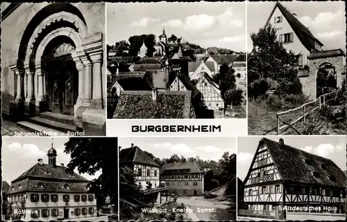 Ak Burgbernheim Mittelfranken Bayern, Altdeutsches Haus, Johanniskirche, Portal, Rathaus, Wildbad