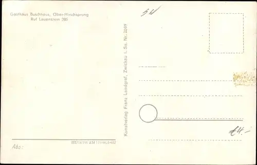 Ak Ober Hirschsprung Altenberg im Erzgebirge, Gasthaus Buschhaus im Winter