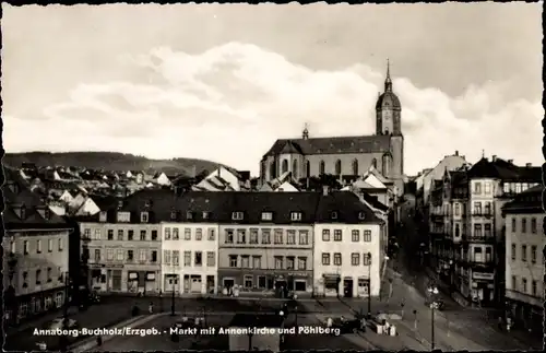 Ak Annaberg Buchholz Erzgebirge, Markt mit Annenkirche und Pöhlberg