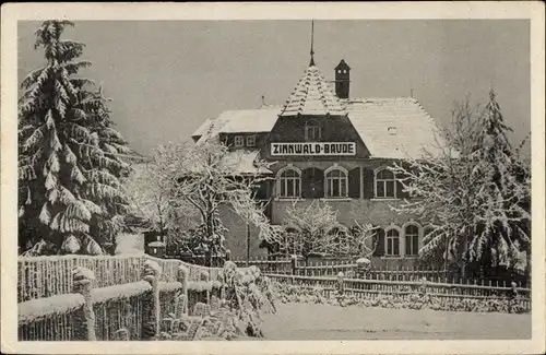 Ak Zinnwald Georgenfeld Altenberg Erzgebirge, Berggasthaus Zinnwald Baude, Winter