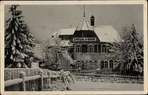 Ak Zinnwald Georgenfeld Altenberg Erzgebirge, Berggasthaus Zinnwald Baude, Winter