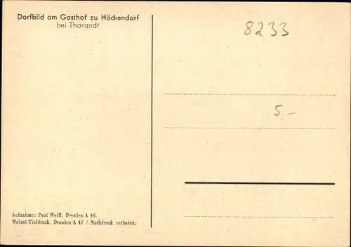 Ak Höckendorf Klingenberg im Osterzgebirge, Dorfbild am Gasthof, Holzstapel