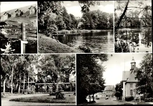 Ak Birkenwerder in Brandenburg, Wandersäule, Badestelle, Boddensee, Mönchsee, August-Bebel-Platz