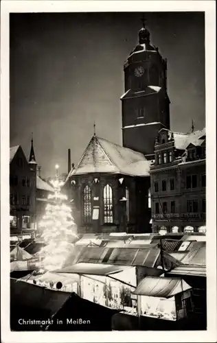 Ak Meißen in Sachsen, Christmarkt, beleuchteter Tannenbaum