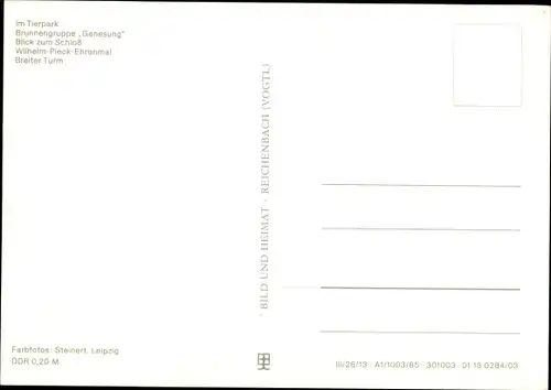 Ak Delitzsch in Sachsen, Tierpark, Brunnengruppe Genesung, Schloss, Wilhelm-Pieck-Ehrenmal