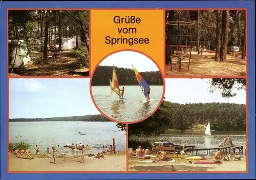 Ak Limsdorf Storkow in der Mark, Springsee, Surfer, Campingplatz, Badestelle