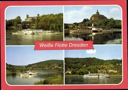 Ak Weiße Flotte Dresden Motorschiff Typ Oberelbe, Typ III, Salondampfer, Oberdeckdampfer Weltfrieden