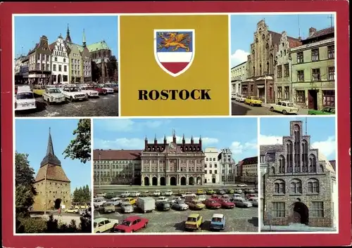 Ak Rostock, Ernst-Thälmann-Platz, Rathaus, Große Wasserstraße, Steintor, Kerkhofhaus