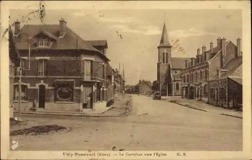 Ak Viry Noureuil Aisne, Die Kreuzung zur Kirche