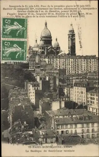 Ak Paris XVIII Montmartre, Die Basilika Sacré-Coeur wurde fertiggestellt