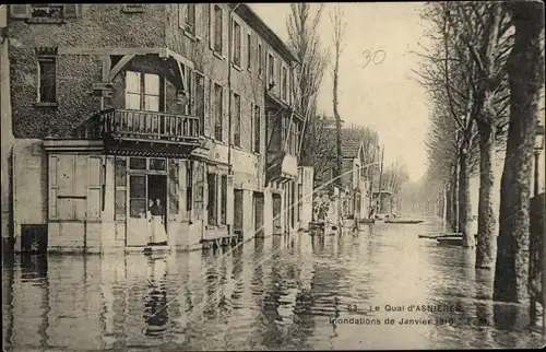 Ak Asnières-sur-Seine Hauts-de-Seine, Überschwemmungen 1910, der Kai