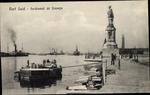 Ak Port Said Ägypten, Statue von Ferdinand de Lesseps