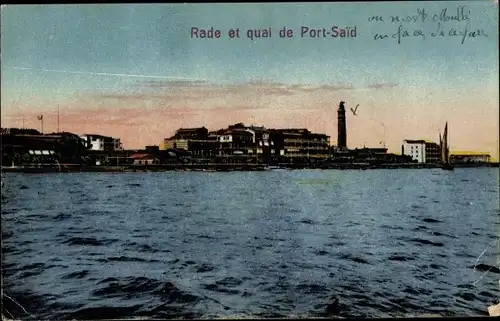 Ak Port Said Ägypten, Hafen und Kai von Port Said