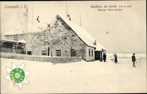 Ak Zinnwald Georgenfeld Altenberg im Erzgebirge, Gasthof zur Linde im Winter