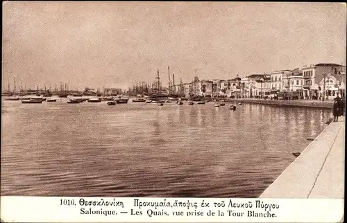 Ak Thessaloniki Griechenland, Die Kais, Blick vom Weißen Turm, Weißer Turm