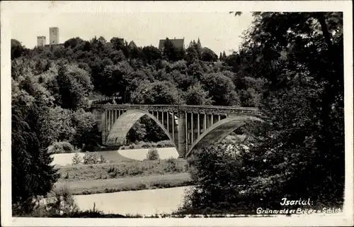 Foto Ak Grünwald im Isartal Oberbayern, Brücke, Schloss