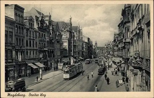 Ak Magdeburg, Breiter Weg, Straßenbahn Linie 2