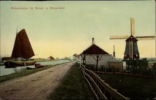 Ak Broek in Waterland Nordholland Niederlande, Watermolen