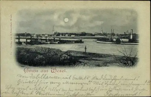 Mondschein Ak Wesel am Niederrhein, Panorama bei Nacht