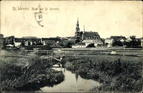 Ak Sankt Wendel im Saarland, Blick auf den Ort, Kirche