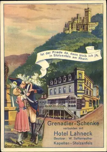 Künstler Ak Koblenz in Rheinland Pfalz, Stolzenfels, Grenadier Schenke, Hotel Lahneck