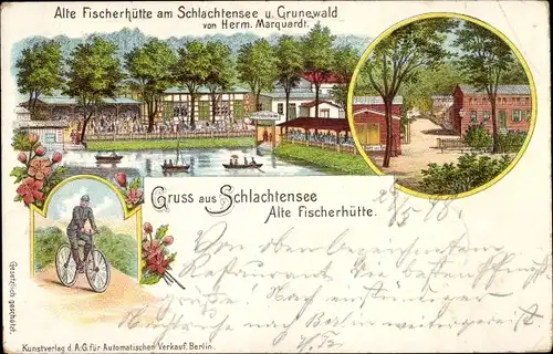 Litho Berlin Wilmersdorf Grunewald, Alte Fischerhütte am Schlachtensee, Inh. Herm. Marquardt