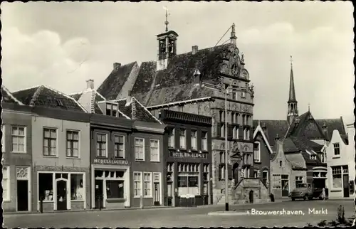 Ak Brouwershaven Zeeland, Markt, Geschäfte