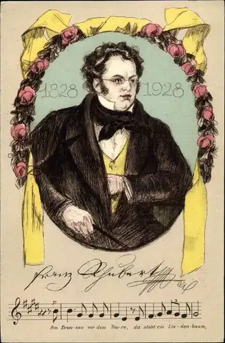 Ak Österr. Komponist Franz Schubert, Portrait, 10. Dt. Sängerbundesfest Wien 1928