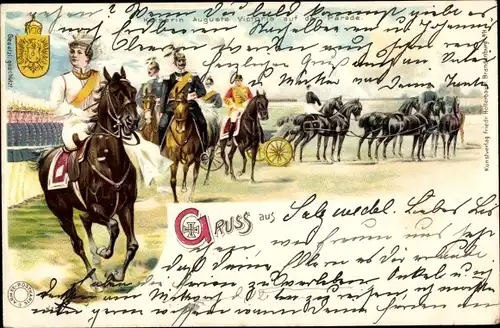 Litho Kaiserin Auguste Viktoria zu Pferd bei der Parade